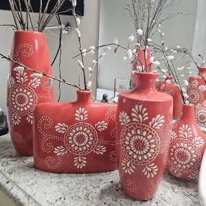 Set of 4 Vases different sizes. Orange and white.